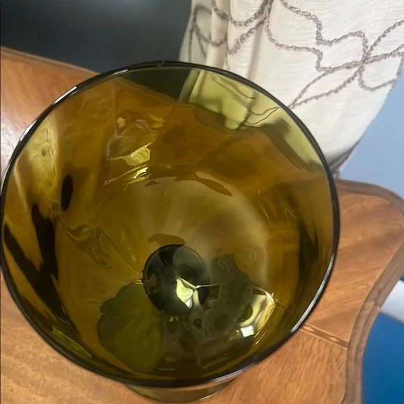 Vintage Elegant Olive Green Glass Jar with Decorative Lid - Picture 4 of 7